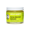 Clear glass jar with metal lid containing Uncle Harry's Hemp Blemish Salve, a handcrafted moisturizing balm made in USA, part of Health & Wellness, Balms, Creams and Lotions, and Best Sellers collections.
