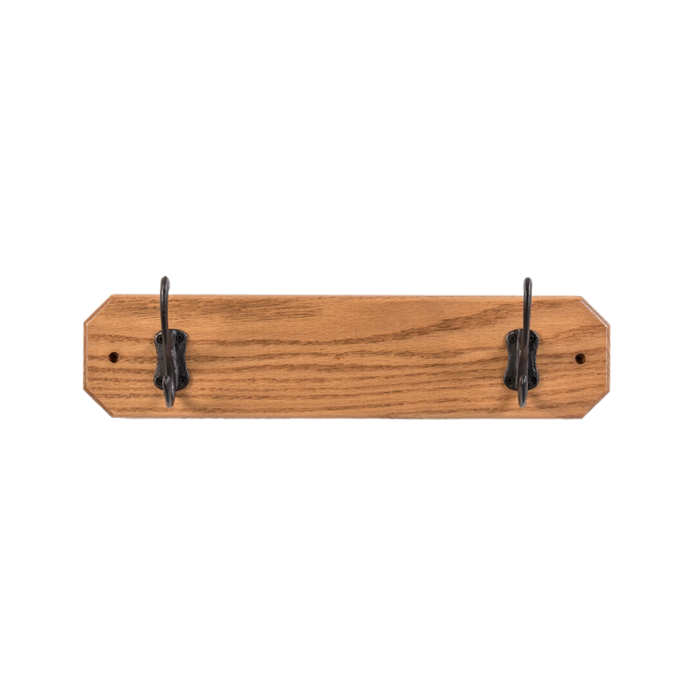 Handcrafted oak wallboard with two metal hooks, made in the USA by Amish artisans, ideal for Home & Decor, Household Helpers, and Amish Made collections.