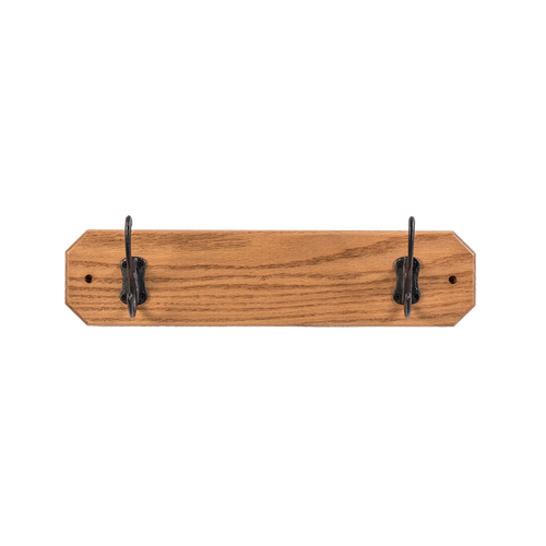 Handcrafted oak wallboard with two metal hooks, made in the USA by Amish artisans, ideal for Home & Decor, Household Helpers, and Amish Made collections.