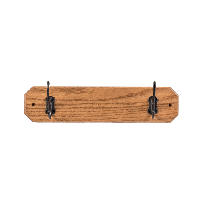 Handcrafted oak wallboard with two metal hooks, made in the USA by Amish artisans, ideal for Home & Decor, Household Helpers, and Amish Made collections.