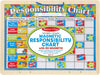 Wooden hinged magnetic responsibility chart featuring colorful behavior magnets and daily task columns, designed to encourage positive habits in indoor play for children.