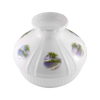 White glass oil lamp shade featuring hand-painted tropical island scenes with palm trees and ocean waves, designed for Aladdin lamps, ideal for lamps and lighting accessories.