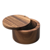 Handcrafted acacia wood salt cellar with a smooth swivel lid, designed to keep salt dry and accessible, perfect for Kitchen & Food, Storage and Serving, and Best Sellers collections.