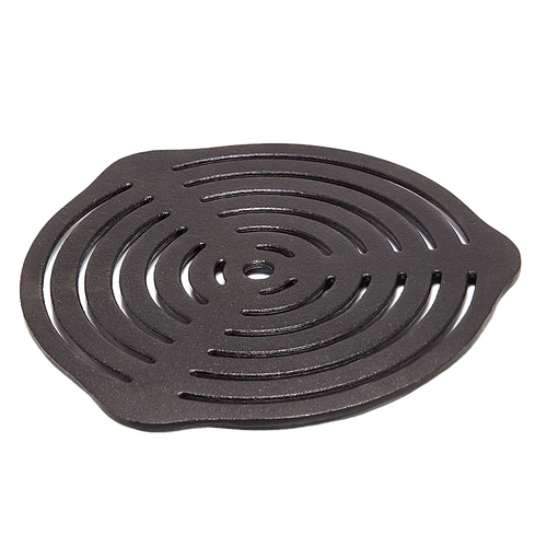 Round cast iron trivet with concentric cutouts and dual side handles, ideal for even heat distribution in Dutch oven cooking, suitable for Farm, Garden & Tool, Kitchen, Camping, and Cookware collections.