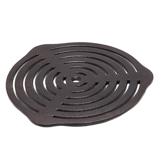 Round cast iron trivet with concentric cutouts and dual side handles, ideal for even heat distribution in Dutch oven cooking, suitable for Farm, Garden & Tool, Kitchen, Camping, and Cookware collections.