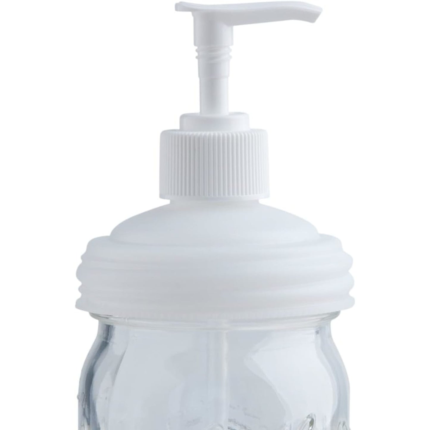 White soap pump lid designed to fit standard regular-mouth mason jars, crafted in USA for reusable, eco-friendly dispensing in Health & Wellness and Home & Decor collections.