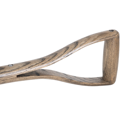 Close-up of a weatherproof hardwood handle with ergonomic D-grip design, crafted for durability and comfort in Farm, Garden & Tool, Digging and Cultivating, and Lawncare collections.