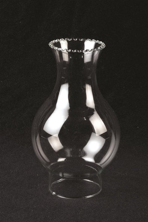 Clear glass oil lamp chimney with a decorative crimped top and 3-inch base, designed as a durable replacement part for Lamps & Lighting, Chimneys and Globes, Parts and Accessories, and Best Sellers collections.