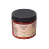 Amber jar of pure coconut oil with black screw lid, labeled for soapmaking at 92 degrees and 14 oz, featured in Health & Wellness, Soapmaking Supplies, and USA Made collections.