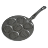 Cast aluminum pancake pan featuring seven animal-shaped molds including monkey, giraffe, lion, elephant, rhinoceros, hippo, and alligator, handcrafted in USA, ideal for Kitchen & Food and Cookware collections.
