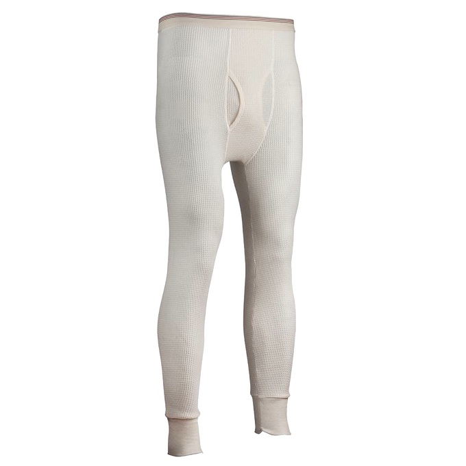 Off-white men's long john pants featuring a circular waffle weave, designed for cold weather warmth, included in Health & Wellness, Clothing and Accessories, and Best Sellers collections.