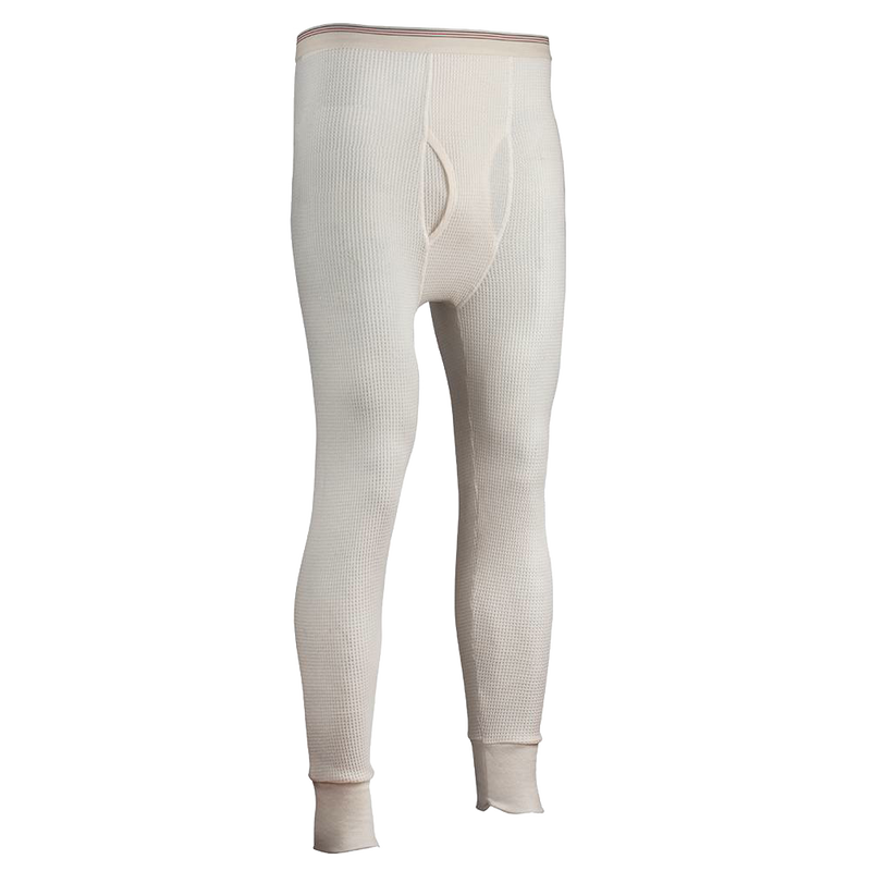 Off-white men's long john pants featuring a circular waffle weave, designed for cold weather warmth, included in Health & Wellness, Clothing and Accessories, and Best Sellers collections.