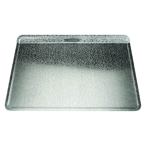 Large naturally non-stick bakeware sheet made from heavy gauge recyclable aluminum with a unique mottled silver finish, ideal for kitchen & food, bakeware, and best sellers collections.