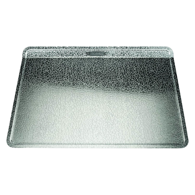 Large naturally non-stick bakeware sheet made from heavy gauge recyclable aluminum with a unique mottled silver finish, ideal for kitchen & food, bakeware, and best sellers collections.