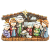 Handcrafted resin nativity scene featuring joyful figures gathered around baby Jesus in a rustic manger with a shining star, perfect for Home & Decor, Holiday Decor, Best Sellers, and Promo Eligible collections.