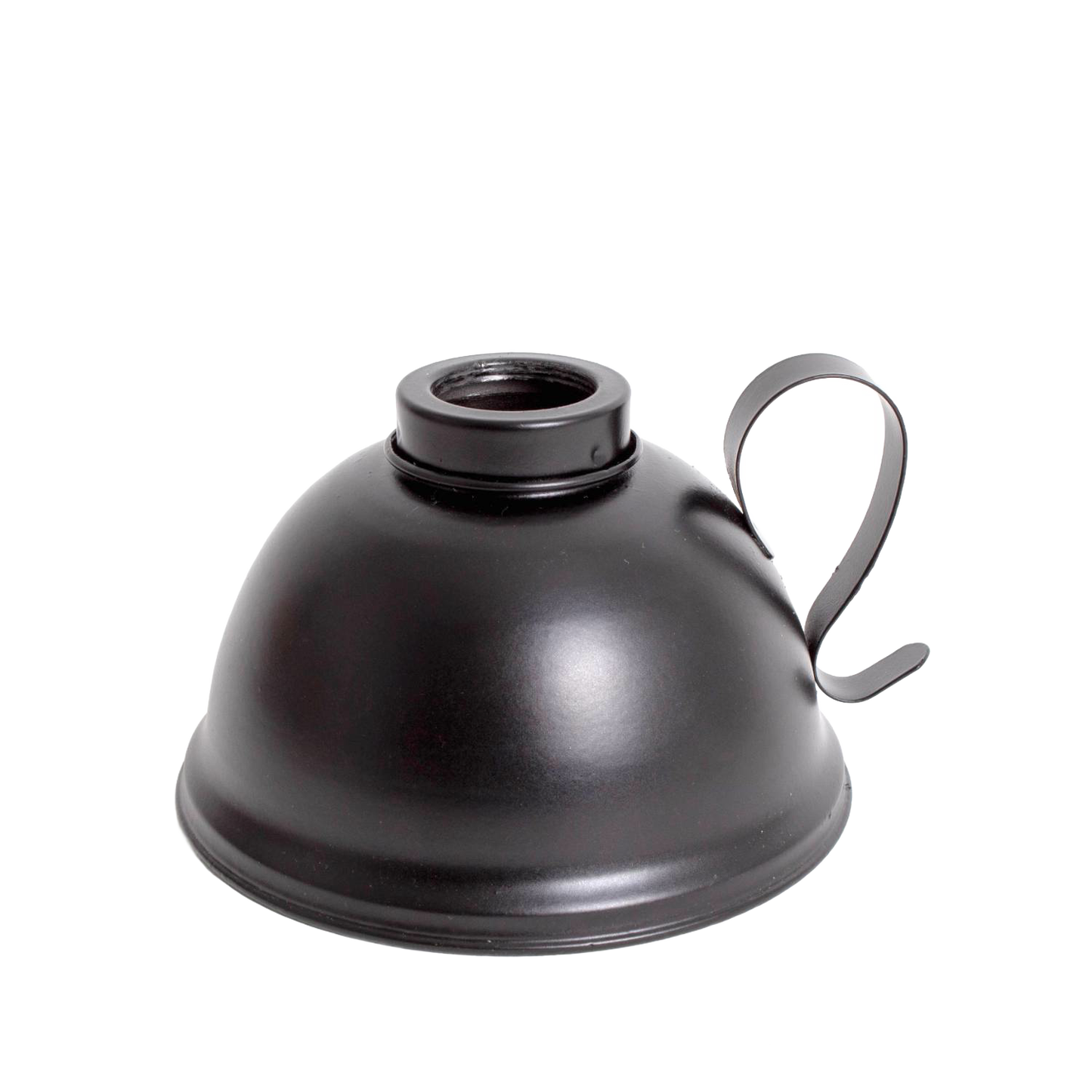 Handcrafted black steel round font with a curved handle for a vintage-style oil lamp, designed for durability and easy use in Farm, Garden & Tool, Emergency Supplies, and Best Sellers collections.