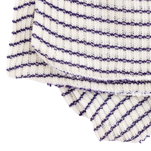 Close-up of a thick, absorbent double layer dishcloth with purple stripes, handcrafted and made in USA, perfect for Kitchen & Food and Kitchen Textiles collections.
