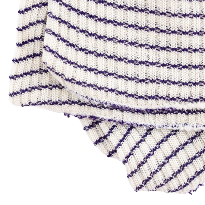 Close-up of a thick, absorbent double layer dishcloth with purple stripes, handcrafted and made in USA, perfect for Kitchen & Food and Kitchen Textiles collections.