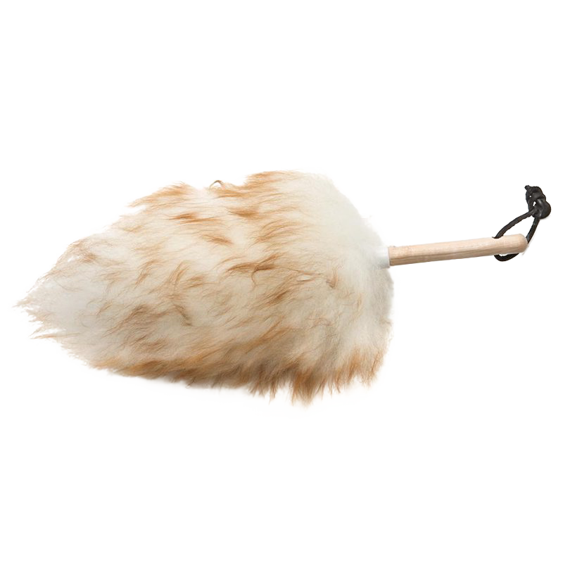 Handcrafted lamb's wool duster with natural wooden handle and soft fibers, designed for dusting delicate surfaces, part of Home & Decor, Household Cleaning, and USA Made collections.