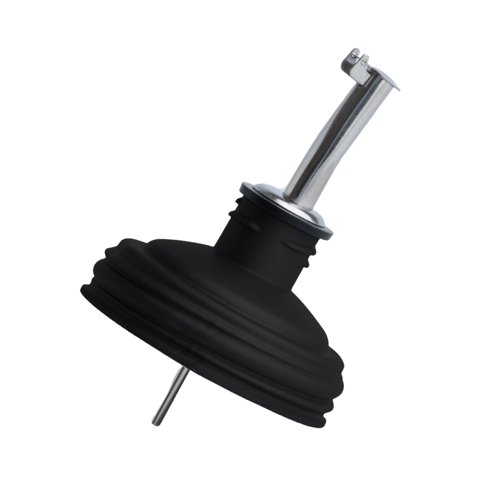 Black and silver pour spout lid for regular-mouth mason jars, designed for easy refilling and dispensing cooking oils, part of Kitchen Gadgets, USA Made, and Best Sellers collections.