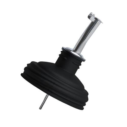 Black and silver pour spout lid for regular-mouth mason jars, designed for easy refilling and dispensing cooking oils, part of Kitchen Gadgets, USA Made, and Best Sellers collections.