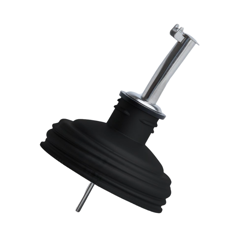 Black and silver pour spout lid for regular-mouth mason jars, designed for easy refilling and dispensing cooking oils, part of Kitchen Gadgets, USA Made, and Best Sellers collections.