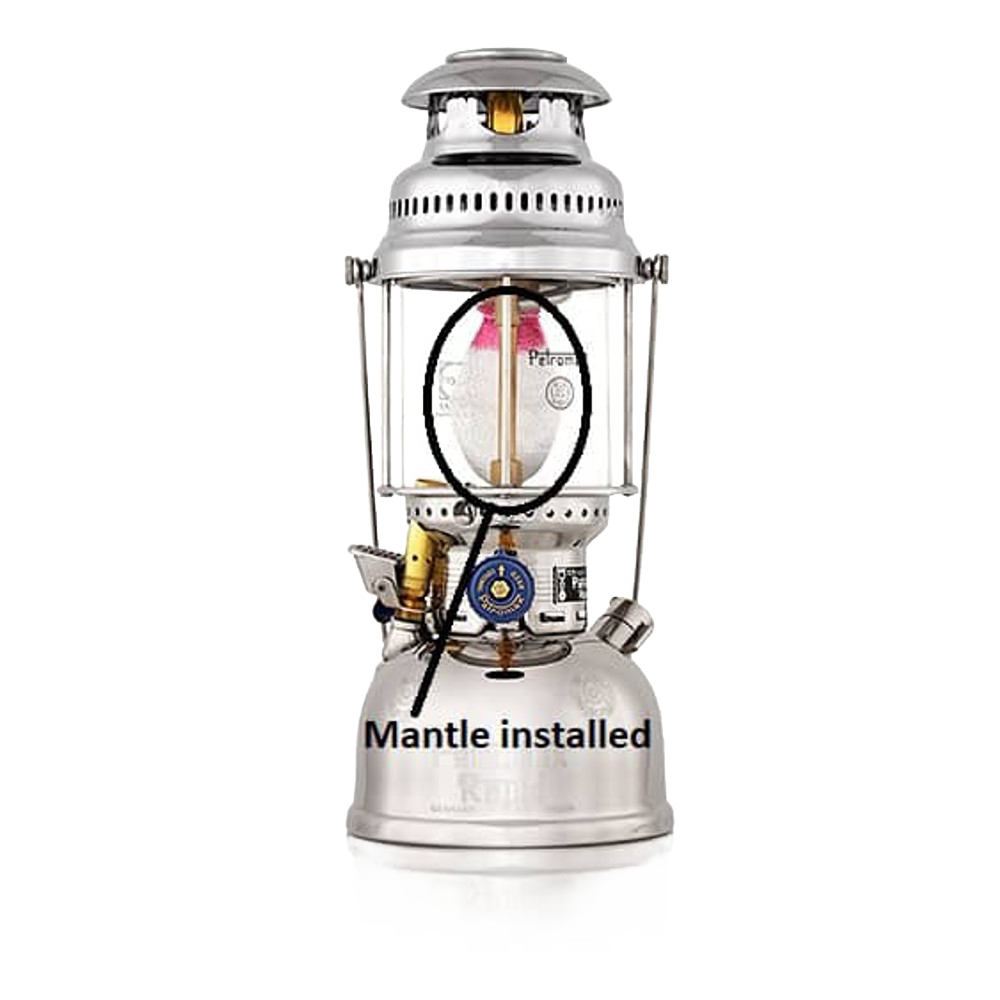 Silver high-pressure lamp with a rounded, durable replacement mantle installed, featured in Lamps & Lighting, Parts and Accessories, Wicks and Mantles, Best Sellers, and Promo Eligible collections.