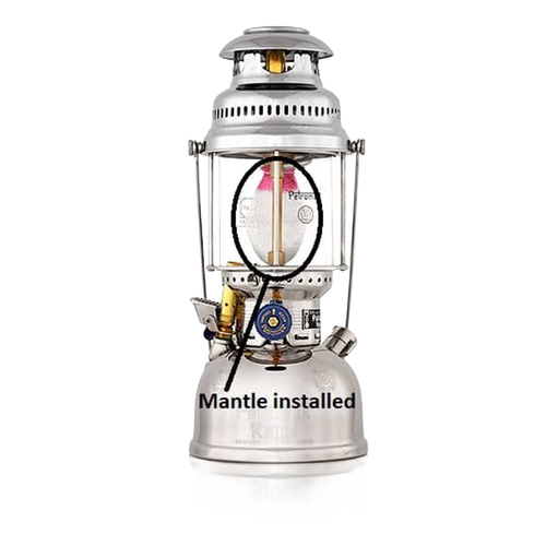 Silver high-pressure lamp with a rounded, durable replacement mantle installed, featured in Lamps & Lighting, Parts and Accessories, Wicks and Mantles, Best Sellers, and Promo Eligible collections.