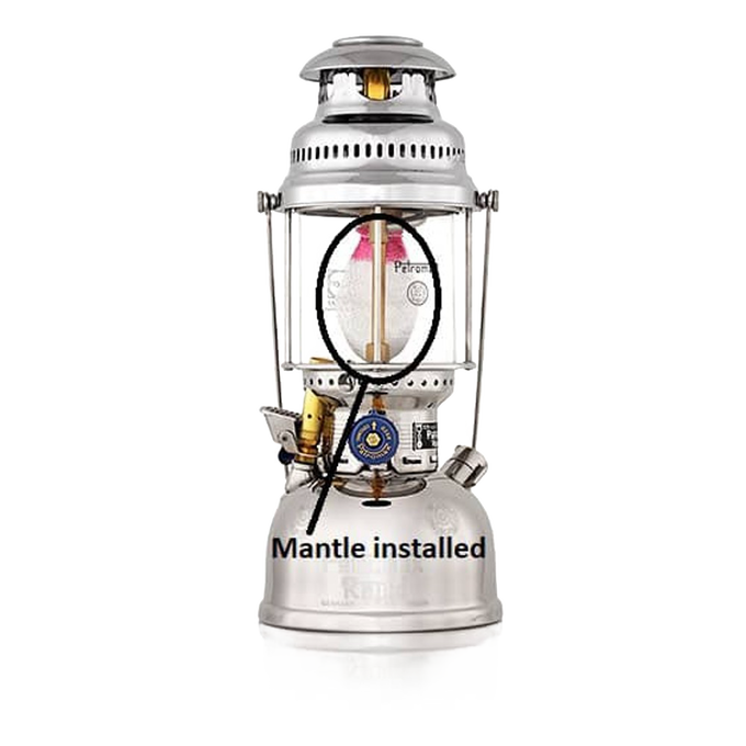 Silver high-pressure lamp with a rounded, durable replacement mantle installed, featured in Lamps & Lighting, Parts and Accessories, Wicks and Mantles, Best Sellers, and Promo Eligible collections.