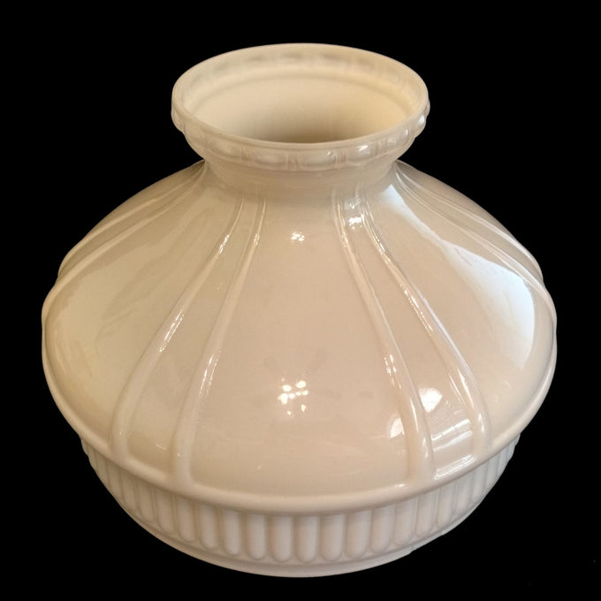 Handcrafted cream-colored glass oil lamp shade with vertical ribbing and decorative band, designed to soften light for Lamps & Lighting, Parts and Accessories, and Best Sellers collections.