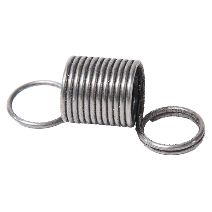 Close-up of a sturdy metal ratchet spring with coiled body and looped ends, designed as a replacement part for apple peelers in Farm, Garden & Tool and Kitchen & Food collections.