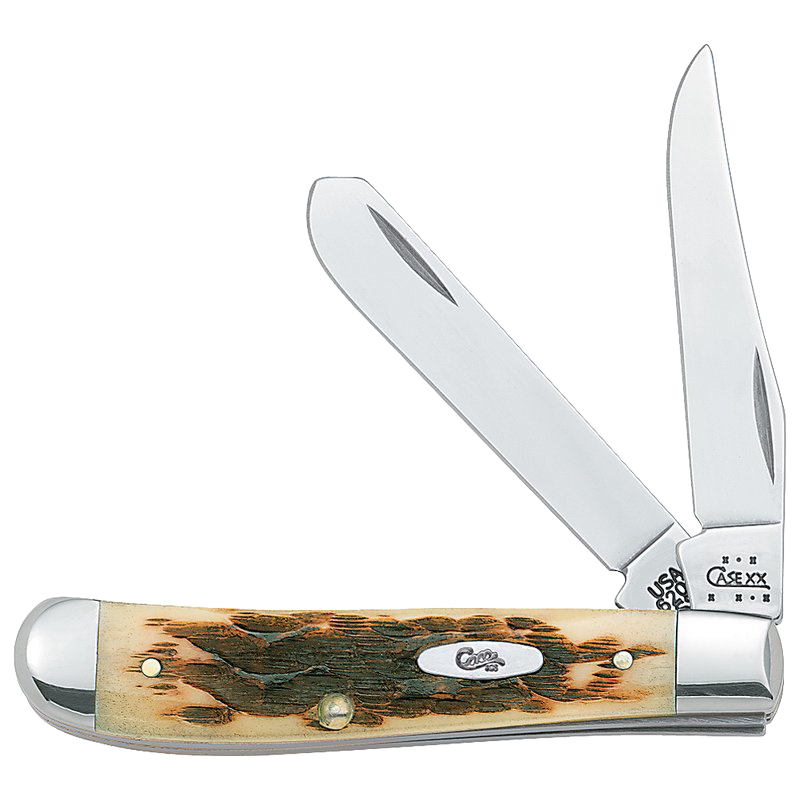Traditional folding pocket knife with amber bone handle, clip and spey blades in surgical stainless steel, handcrafted and USA made, suitable for Farm, Garden & Tool collections.