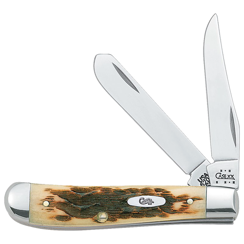 Traditional folding pocket knife with amber bone handle, clip and spey blades in surgical stainless steel, handcrafted and USA made, suitable for Farm, Garden & Tool collections.