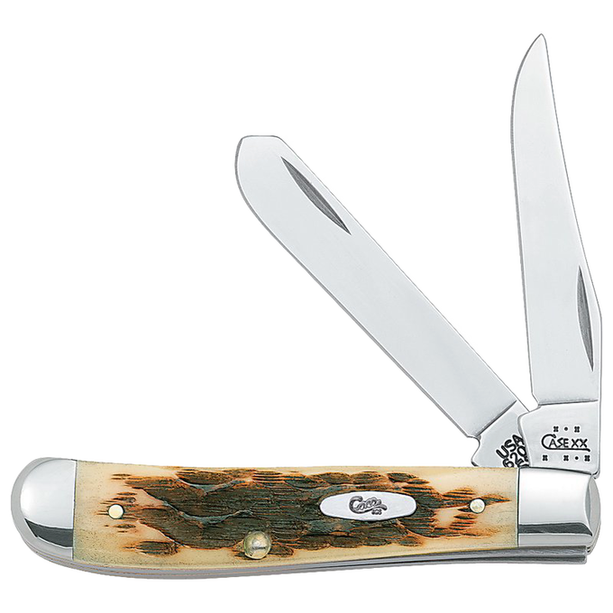 Traditional folding pocket knife with amber bone handle, clip and spey blades in surgical stainless steel, handcrafted and USA made, suitable for Farm, Garden & Tool collections.