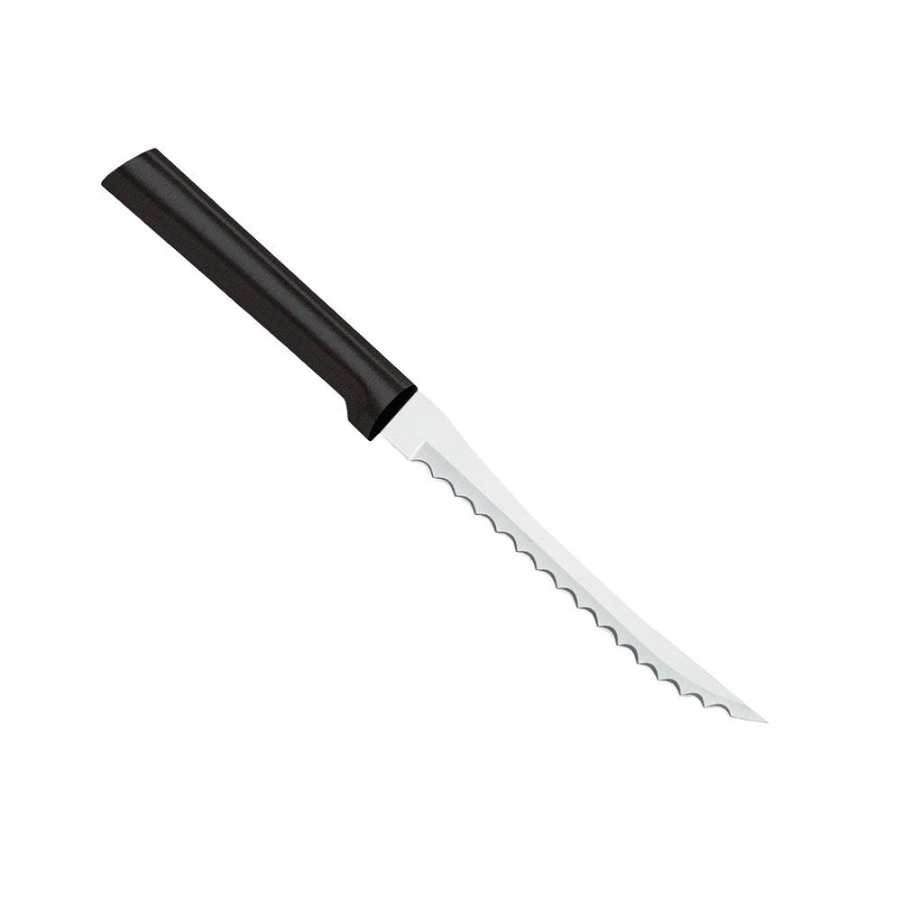 Handcrafted Rada tomato slicer with a hand-sharpened high carbon surgical stainless steel serrated blade and smooth black handle, made in USA, ideal for kitchen knives and food prep collections including Farm, Garden & Tool and Knives & Axes.