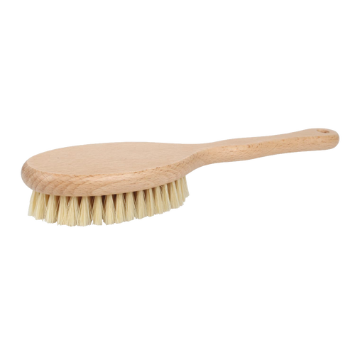 Massage brush with beechwood handle and natural bristles, designed for gentle exfoliation and improved circulation, featured in Health & Wellness, Grooming and Personal Hygiene, Best Sellers, and Promo Eligible collections.