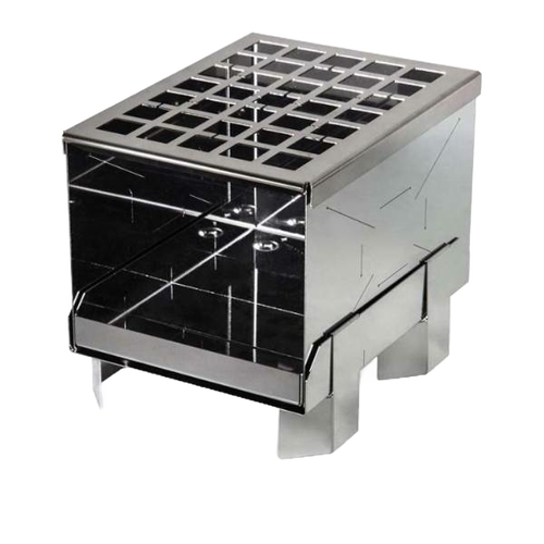 Handcrafted compact stainless steel camp stove with grid top and foldable legs, designed for efficient outdoor cooking in Farm, Garden & Tool, Camping, Emergency Supplies, Best Sellers, and Promo Eligible collections.