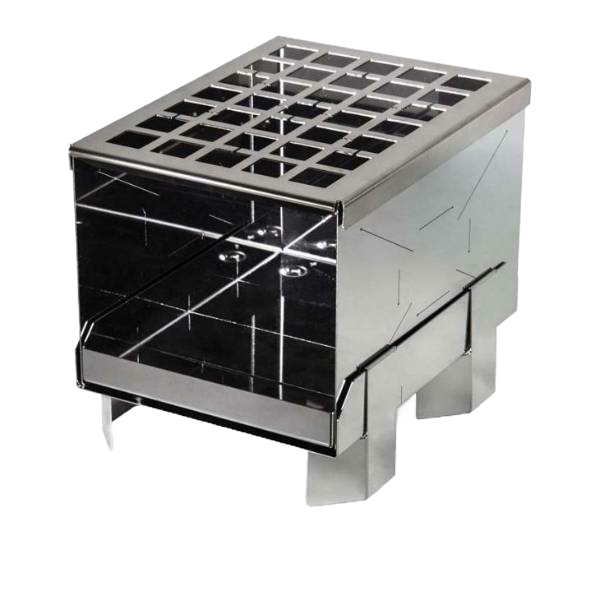 Handcrafted compact stainless steel camp stove with grid top and foldable legs, designed for efficient outdoor cooking in Farm, Garden & Tool, Camping, Emergency Supplies, Best Sellers, and Promo Eligible collections.