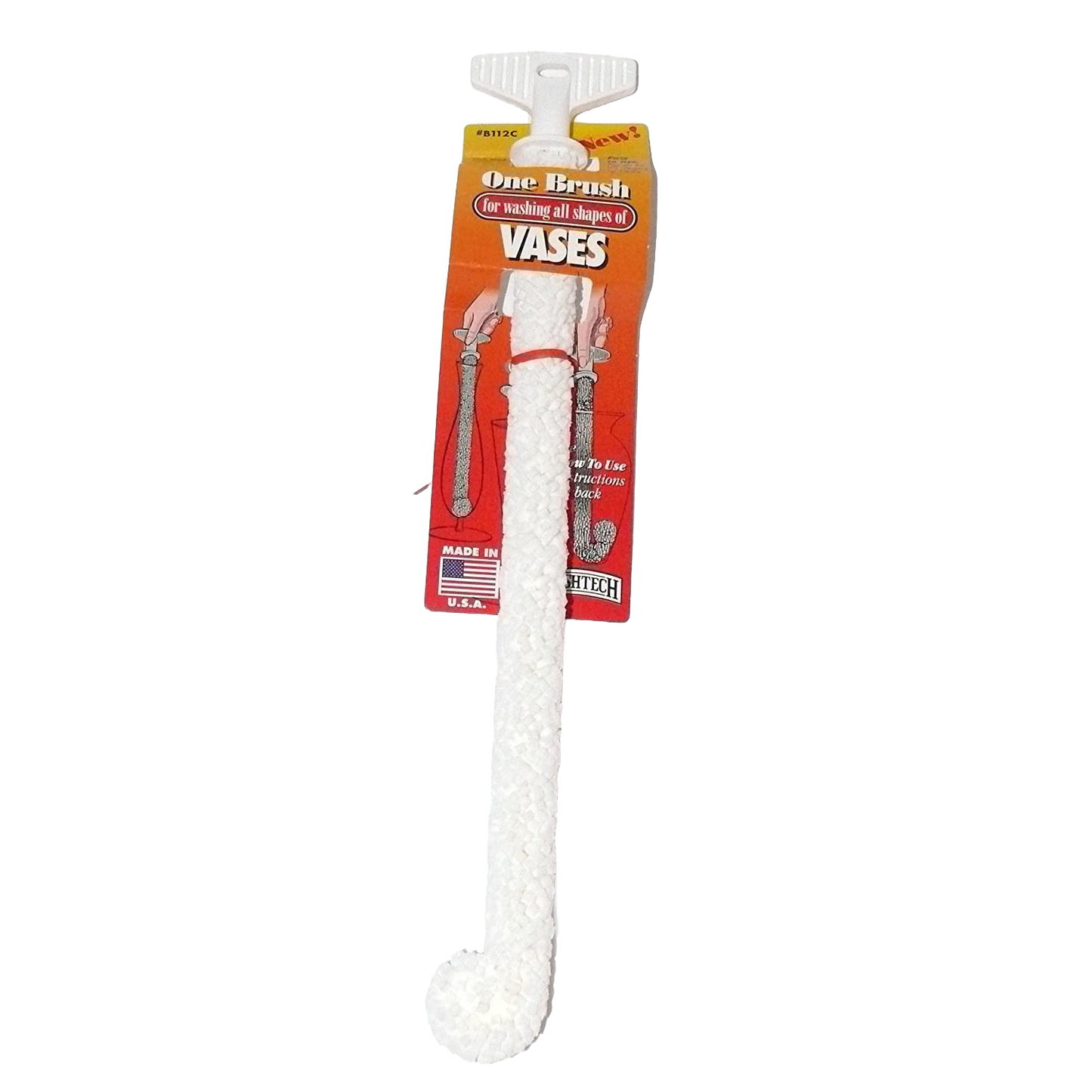 White flexible foam brush with textured handle designed for cleaning glass chimneys and vases, USA made, ideal for lamps and lighting accessories.