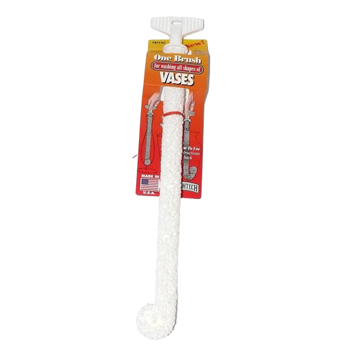 White flexible foam brush with textured handle designed for cleaning glass chimneys and vases, USA made, ideal for lamps and lighting accessories.
