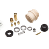 Set of various brass and ceramic replacement parts including a ceramic burner head, seals, springs, and fittings, crafted for lamps and lighting maintenance, suitable for lamps, parts and accessories collections.