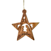 Handcrafted olive wood star ornament featuring a carved nativity scene with angels, ideal for Holiday Decor, Home & Decor, Best Sellers, and Promo Eligible collections.