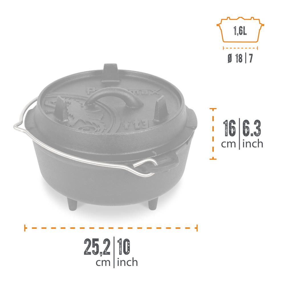 Compact cast iron Dutch oven featuring three sturdy legs, a fitted lid with embossed design, and a metal bail handle, ideal for versatile cooking in Kitchen & Food, Cookware, Cast Iron, Best Sellers, and Promo Eligible collections.