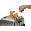 Hand using white Butterie toaster tongs with serrated teeth to safely remove toasted bread from stainless steel toaster, part of Kitchen Gadgets and Kitchen Accessories collections.