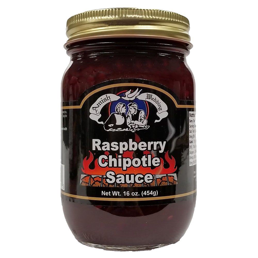 Glass jar of handcrafted raspberry chipotle sauce with natural ingredients and spicy flavor, locally made in USA, featured in Kitchen & Food, Food, Snacks and Sweets, Pantry, Best Sellers, and Promo Eligible collections.