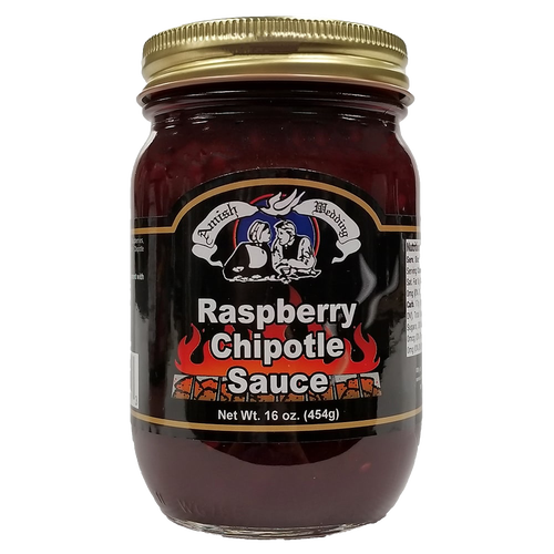 Glass jar of handcrafted raspberry chipotle sauce with natural ingredients and spicy flavor, locally made in USA, featured in Kitchen & Food, Food, Snacks and Sweets, Pantry, Best Sellers, and Promo Eligible collections.