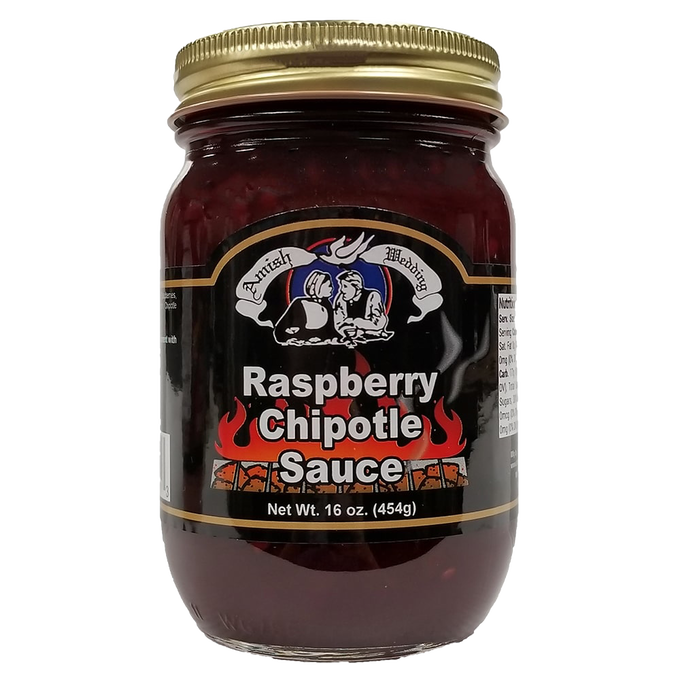 Glass jar of handcrafted raspberry chipotle sauce with natural ingredients and spicy flavor, locally made in USA, featured in Kitchen & Food, Food, Snacks and Sweets, Pantry, Best Sellers, and Promo Eligible collections.