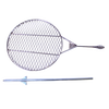 Handcrafted steel swinging grill attachment with a round cooking grate and an extended handle, designed for use with outdoor fire pits in Farm, Garden & Tool and Grilling collections.
