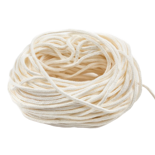Coiled natural cotton wick braided in a square pattern, designed for use in candles, ideal for Lamps & Lighting, Candlemaking Supplies, Candles and Candlemaking, and Best Sellers collections.