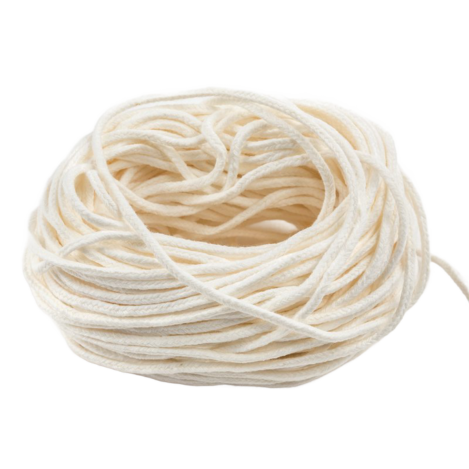 Coiled natural cotton wick braided in a square pattern, designed for use in candles, ideal for Lamps & Lighting, Candlemaking Supplies, Candles and Candlemaking, and Best Sellers collections.